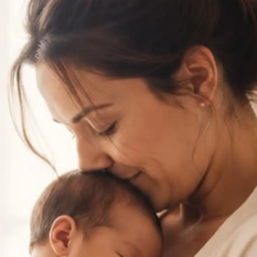 Close, tender moment between mother and newborn